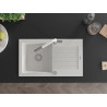 Mexen Pablo granite kitchen sink 1-bowl with drainer and Flora kitchen faucet, white - 6510-20-670401-02
