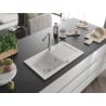 Mexen Pablo granite sink 1-bowl with drainer and Flora kitchen tap, white - 6510-20-670401-06