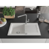 Mexen Pablo granite kitchen sink 1-bowl with drainer and Flora kitchen faucet, white - 6510-20-670401-06