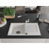 Mexen Pablo 1-Bowl Granite Sink with Drainer and Flora Kitchen Faucet, White - 6510-20-670401-07-B