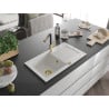 Mexen Pablo granite sink 1-bowl with drainer and Flora kitchen tap, white - 6510-20-670401-57-G