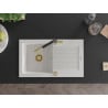 Mexen Pablo granite sink 1-bowl with drainer and Flora kitchen tap, white - 6510-20-670401-57-G