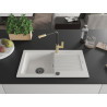 Mexen Pablo granite kitchen sink 1-compartment with drainer and Flora kitchen faucet, white - 6510-20-670401-57-B