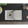 Mexen Pablo granite kitchen sink 1-compartment with drainer and Flora kitchen faucet, white - 6510-20-670401-57-B