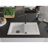 Mexen Pablo 1-bowl granite sink with drainer and Flora kitchen faucet, white - 6510-20-670401-70-B