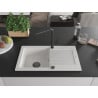 Mexen Pablo 1-bowl granite sink with drainer and Flora kitchen tap, white - 6510-20-670401-70-B