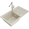Mexen Pablo 1-bowl granite kitchen sink with draining board and Flora kitchen tap, beige - 6510-69-670401-00
