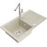 Mexen Pablo 1-compartment granite sink with a drip tray and kitchen mixer tap Flora, Beige - 6510-69-670401-00