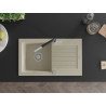 Mexen Pablo 1-Bowl Granite Sink with Drainer and Flora Kitchen Faucet, Beige - 6510-69-670401-07