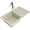Mexen Pablo granite kitchen sink 1-bowl with drainer and Flora kitchen faucet, beige - 6510-69-670401-07