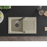 Mexen Pablo 1-bowl granite sink with drainer and Flora kitchen faucet, beige - 6510-69-670401-07-B