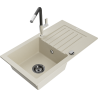 Mexen Pablo 1-compartment granite sink with a drip tray and kitchen mixer tap Flora, Beige - 6510-69-670401-07-B