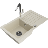 Mexen Pablo granite sink, single bowl with drainer and Flora kitchen tap, beige - 6510-69-670401-07-B