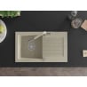 Mexen Pablo 1-bowl granite sink with drainer and Flora kitchen tap, beige - 6510-69-670401-09