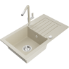 Mexen Pablo 1-bowl granite sink with drainer and Flora kitchen faucet, beige - 6510-69-670401-09