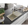Mexen Pablo 1-bowl granite kitchen sink with drainer and Flora faucet, beige - 6510-69-670401-57-G
