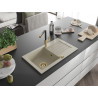 Mexen Pablo 1-bowl granite sink with drainer and Flora kitchen faucet, beige - 6510-69-670401-57-G