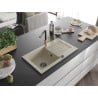 Mexen Pablo 1-bowl granite sink with drainer and Flora kitchen tap, beige - 6510-69-670401-57-B