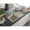 Mexen Pablo granite single-bowl sink with drainer and Flora kitchen faucet, beige - 6510-69-670401-57-B