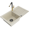Mexen Pablo granite sink single-bowl with drainer and kitchen faucet Flora, beige - 6510-69-670401-57-B