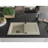 Mexen Pablo granite sink 1-bowl with drainer and Flora kitchen faucet, beige - 6510-69-670401-70-B