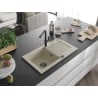 Mexen Pablo granite kitchen sink 1-bowl with drainer and kitchen tap Flora, beige - 6510-69-670401-70-B