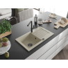 Mexen Pablo granite sink 1-bowl with drainer and Flora kitchen faucet, beige - 6510-69-670401-70-B