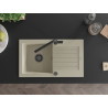 Mexen Pablo granite sink 1-bowl with drainer and Flora kitchen faucet, beige - 6510-69-670401-70-B