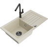 Mexen Pablo 1-Bowl Granite Sink with Drainer and Flora Kitchen Faucet, Beige - 6510-69-670401-70-B