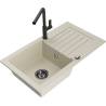 Mexen Pablo granite sink 1-bowl with drainer and Flora kitchen faucet, beige - 6510-69-670401-70-B