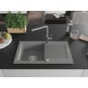 Mexen Pablo single-bowl granite sink with drainer and Flora kitchen tap, grey - 6510-71-670401-06