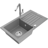 Mexen Pablo granite kitchen sink 1-bowl with drainer and Flora kitchen faucet, gray - 6510-71-670401-06