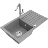 Mexen Pablo single-bowl granite sink with drainer and Flora kitchen tap, grey - 6510-71-670401-06