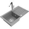 Mexen Pablo 1-compartment granite sink with a drip tray and kitchen mixer tap Flora, Grey - 6510-71-670401-07