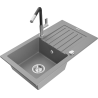 Mexen Pablo granite sink 1-bowl with drainer and Flora kitchen tap, grey - 6510-71-670401-07
