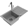 Mexen Pablo 1-bowl Granite Sink with Drainer and Flora Kitchen Faucet, Gray - 6510-71-670401-07-B