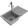 Mexen Pablo granite kitchen sink single-bowl with drainer and Flora kitchen faucet, gray - 6510-71-670401-07-B