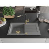 Mexen Pablo 1-bowl granite sink with drainer and Flora kitchen faucet, gray - 6510-71-670401-57-G