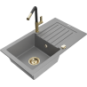 Mexen Pablo 1-compartment granite sink with a drip tray and kitchen mixer tap Flora, Grey - 6510-71-670401-57-G