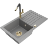 Mexen Pablo single-bowl granite sink with drainer and Flora kitchen faucet, gray - 6510-71-670401-57-G