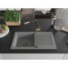 Mexen Pablo granite sink 1-compartment with drainer and Flora kitchen faucet, gray - 6510-71-670401-57-B