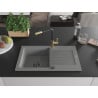 Mexen Pablo single-bowl granite sink with drainer and Flora kitchen tap, grey - 6510-71-670401-57-B