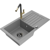 Mexen Pablo granite sink 1-compartment with drainer and Flora kitchen faucet, gray - 6510-71-670401-57-B