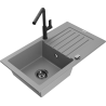 Mexen Pablo granite kitchen sink 1-bowl with drainer and Flora kitchen faucet, gray - 6510-71-670401-70-B