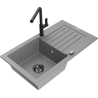 Mexen Pablo granite single-bowl kitchen sink with drainer and Flora faucet, gray - 6510-71-670401-70-B