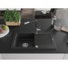 Mexen Pablo 1-bowl granite sink with drainer and Flora kitchen tap, black/silver metallic - 6510-73-670401-07