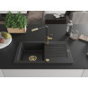 Mexen Pablo 1-bowl granite sink with drainer and Flora kitchen faucet, black/silver metallic - 6510-73-670401-57-G