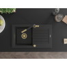 Mexen Pablo Granite Kitchen Sink 1-Bowl with Drainer and Flora Kitchen Faucet, Black/Silver Metallic - 6510-73-670401-57-G