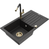 Mexen Pablo 1-bowl granite sink with drainer and Flora kitchen faucet, black/silver metallic - 6510-73-670401-57-G