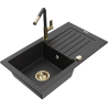 Mexen Pablo Granite Kitchen Sink 1-Bowl with Drainer and Flora Kitchen Faucet, Black/Silver Metallic - 6510-73-670401-57-G